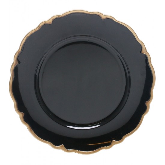 Sousplat 33cm San Carlo de Plastico Preto e Dourado